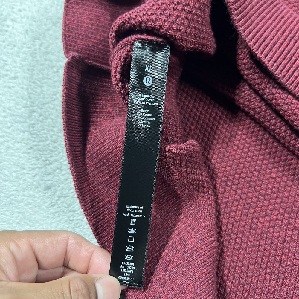 Lululemon Textured Knit Crewneck Sweater Mens XL Burgundy Sweatshirt - Picture 6 of 10